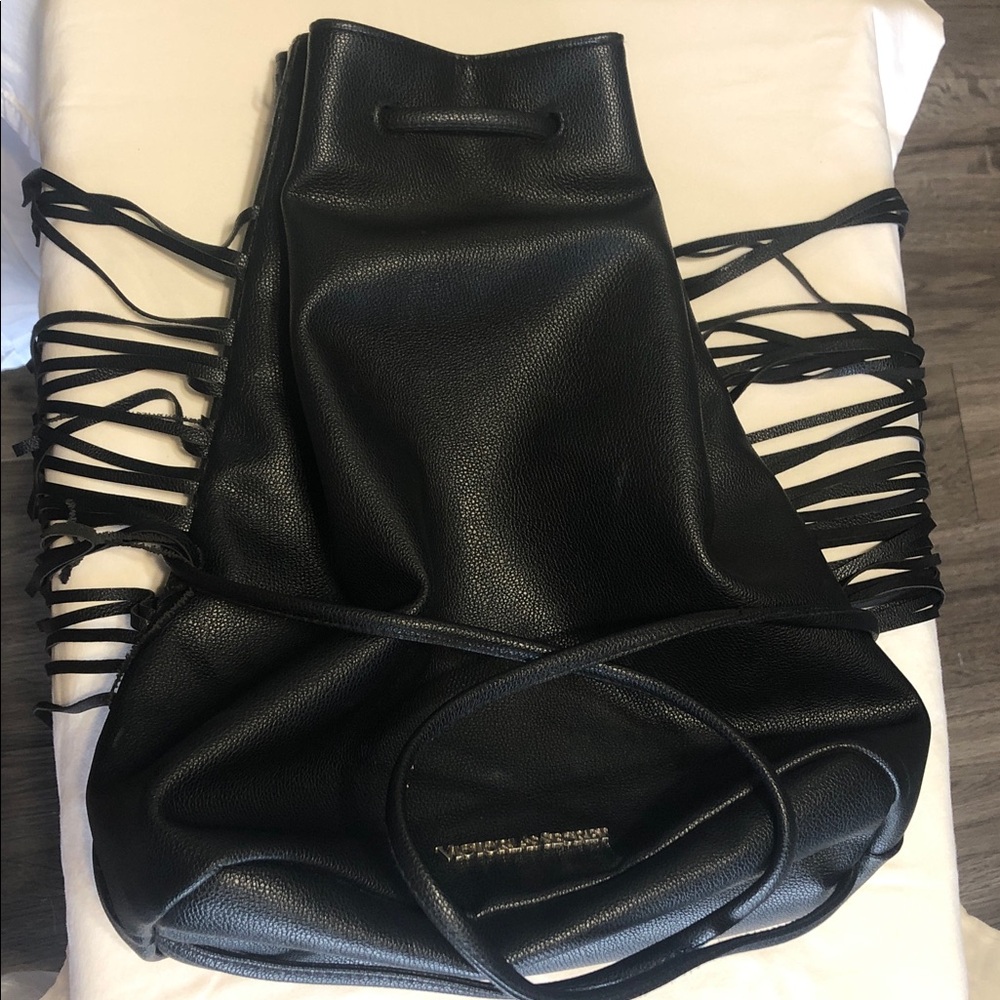 Victoria's Secret Black Pebbled Crossbody with Silver Logo